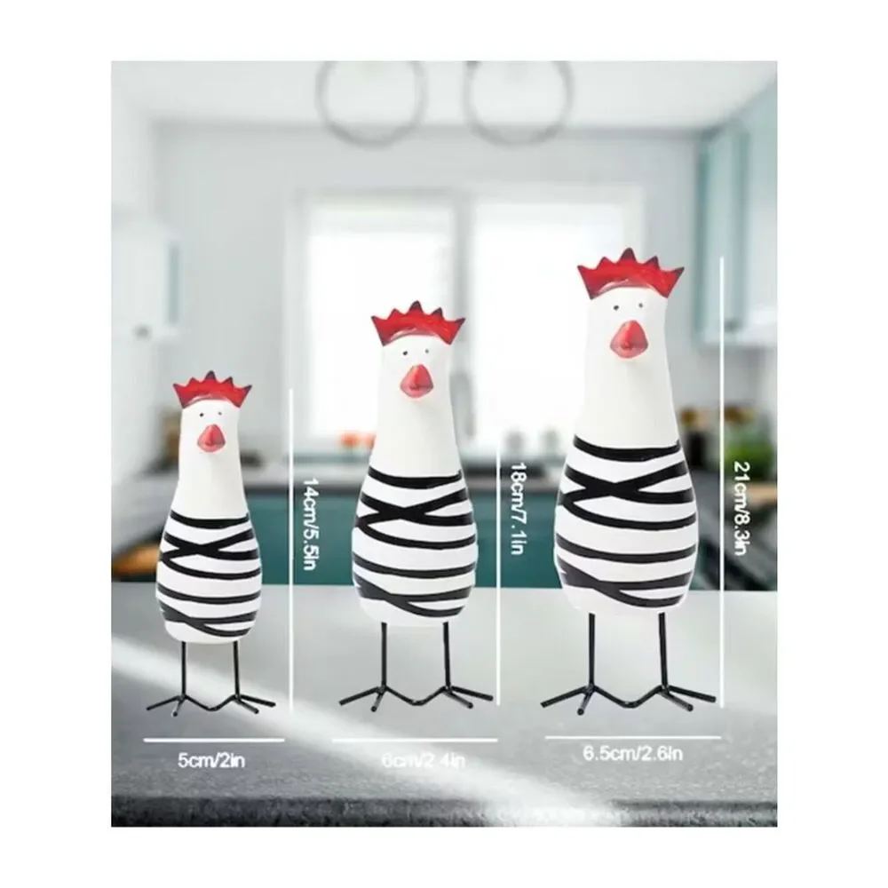NWT Modern Cottagecore Hand-Painted Blk & Wht Wire Leg Chicken Figurine